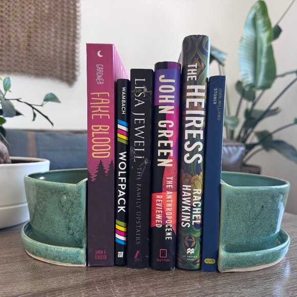 Handmade Bookend Planters with attached drainage tray. Green Blue hue - Picture 1 of 3